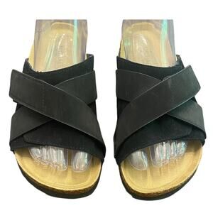 Michael by Michael Shannon Cork Footbed Sandals Black Strappy Slide Size 8